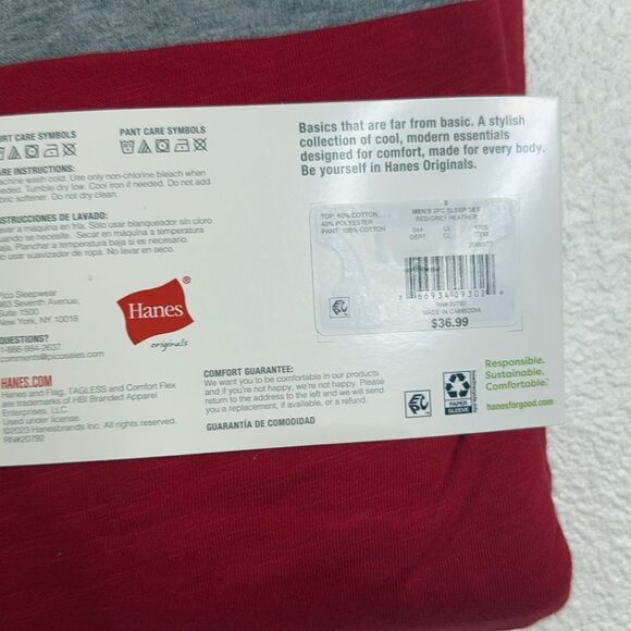 NWT-Hanes-Mens pajama set (red & grey) pullover top and jogger bottom-Size Small - Picture 6 of 6